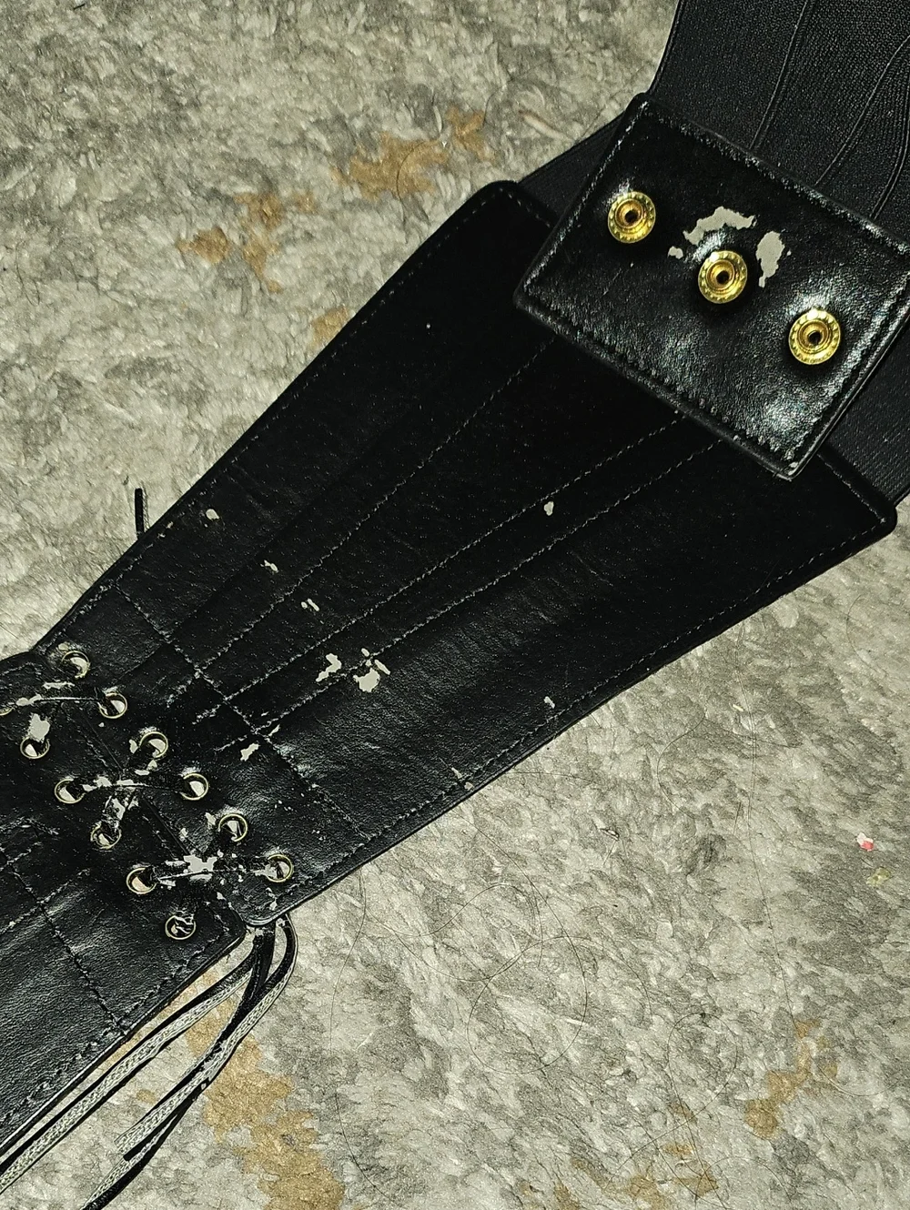Frederick's Of Hollywood Vintage Black Lace-Up Faux Leather Waist Belt
